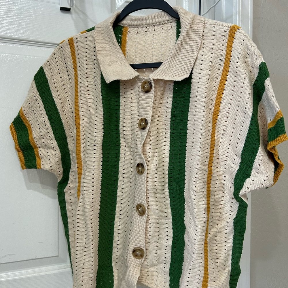 Cider Knit Top with Green, Cream, and Gold Accents